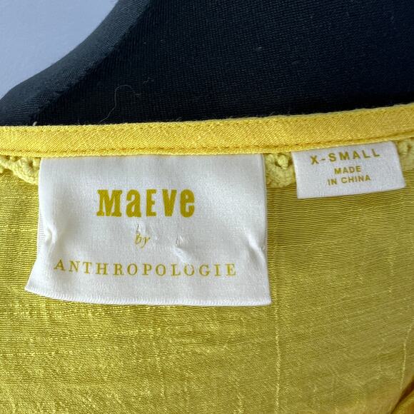 ANTHROPOLOGIE MAEVE Verona Yellow Tied Sleeve V-Neckline Top Blouse Size XS - Picture 8 of 10